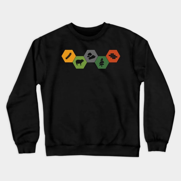 Settlers of Catan Minimalistic Colored Crewneck Sweatshirt by Meta Nugget